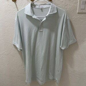 Peter Millar Light Blue and White Striped Polo Medium